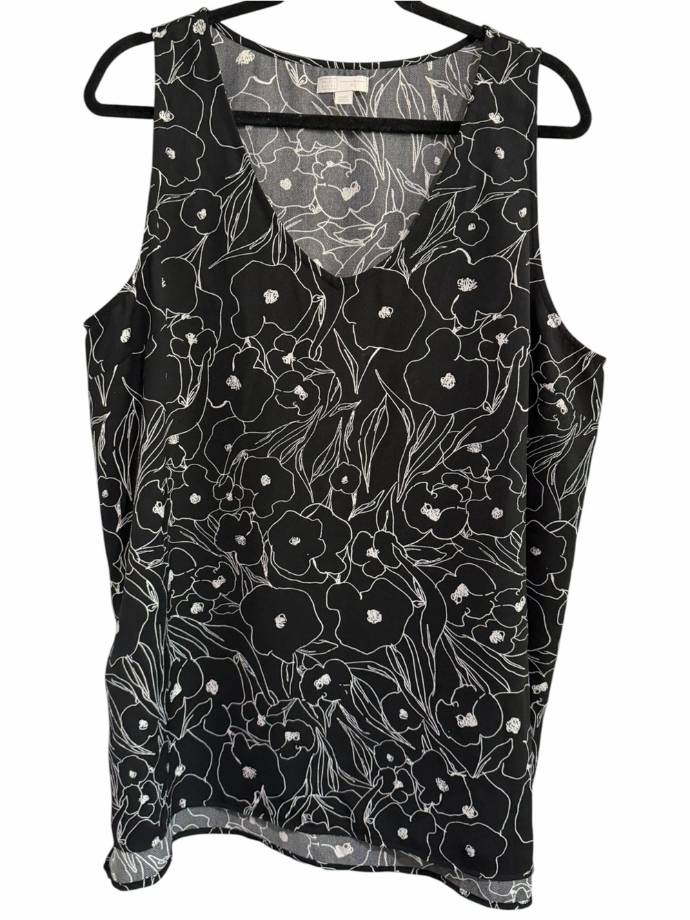 14th & Union Women’s XL Black Floral Sleeveless Blouse Side Slit Lightweight